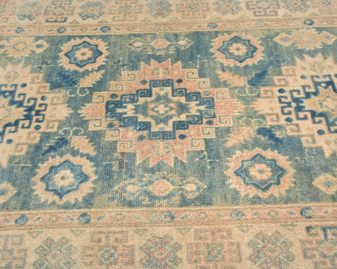 3x5 Blue Kuba Afghan Hand Knotted Wool Area Rug